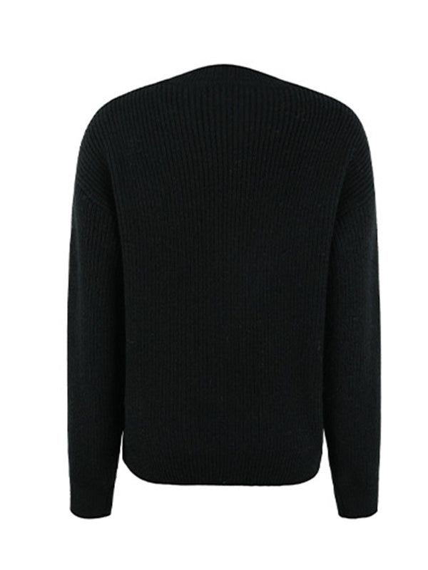 Casual Long Sleeves Solid Color Round-Neck Sweater Tops