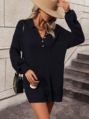 Split-Joint Loose Puff Sleeves Lapel Sweater Dresses Mini Dresses