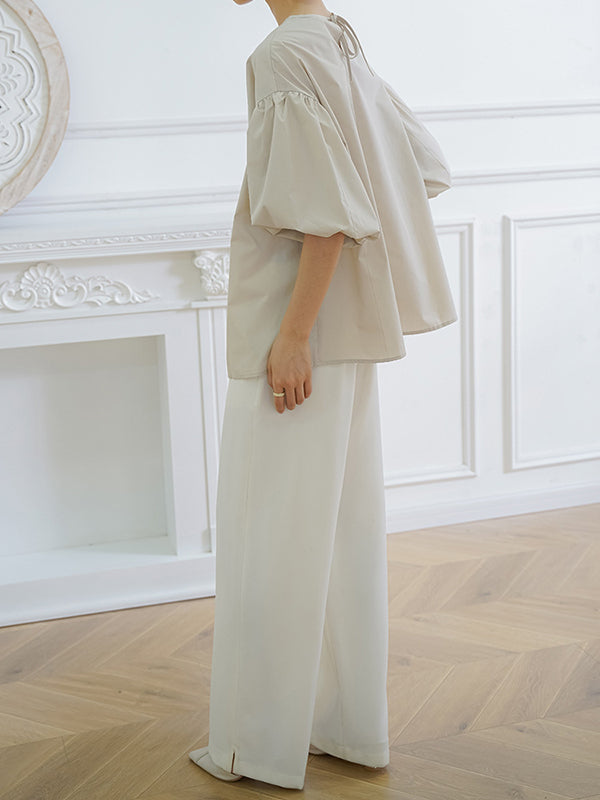 Solid Color Half Sleeves Loose V-Neck Blouses&Shirts Tops