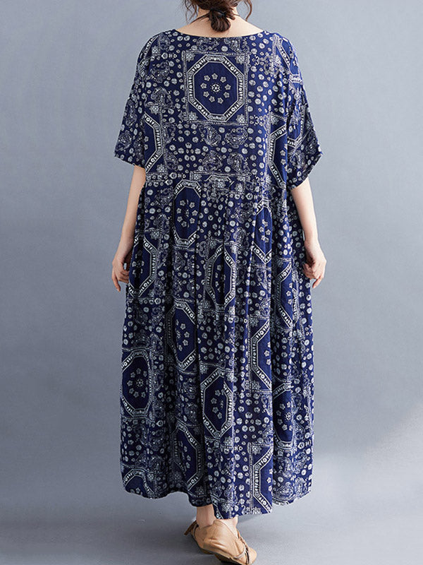 Vintage Floral Batwing Sleeve Dress