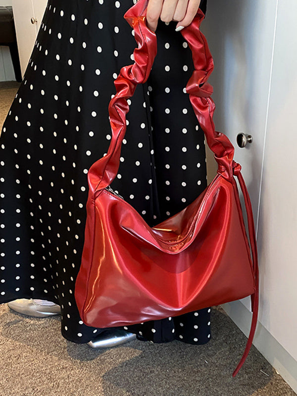 Drawstring Pleated Shiny Split-Joint Shoulder Bags Handbags Bags