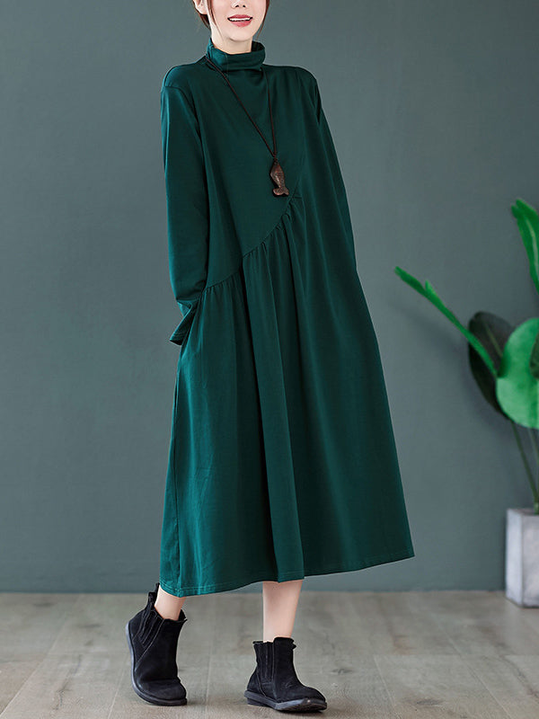 Original Solid High-Neck Knitting Dress
