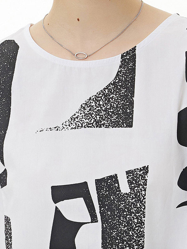 Printed Loose Short Sleeves Round-neck T-Shirts Tops