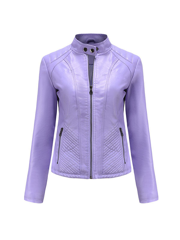 Buttoned Pockets Split-Joint Zipper Long Sleeves Plus Size Stand Collar Outerwear Jackets