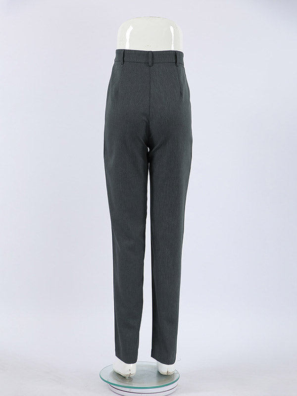 Pleated Solid Color Split-Joint High Waisted Trousers Suit Pants