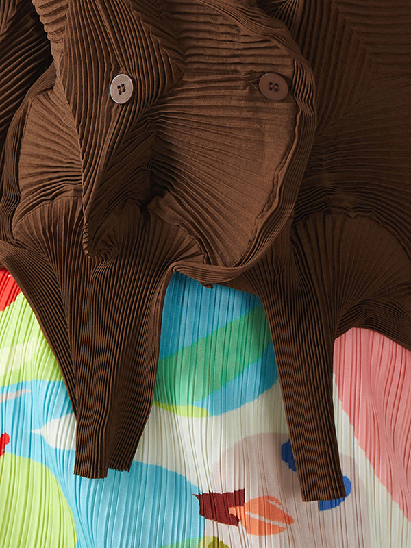 Original Creation Irregularity Long Sleeves Buttoned Pleated Solid Color Outerwear