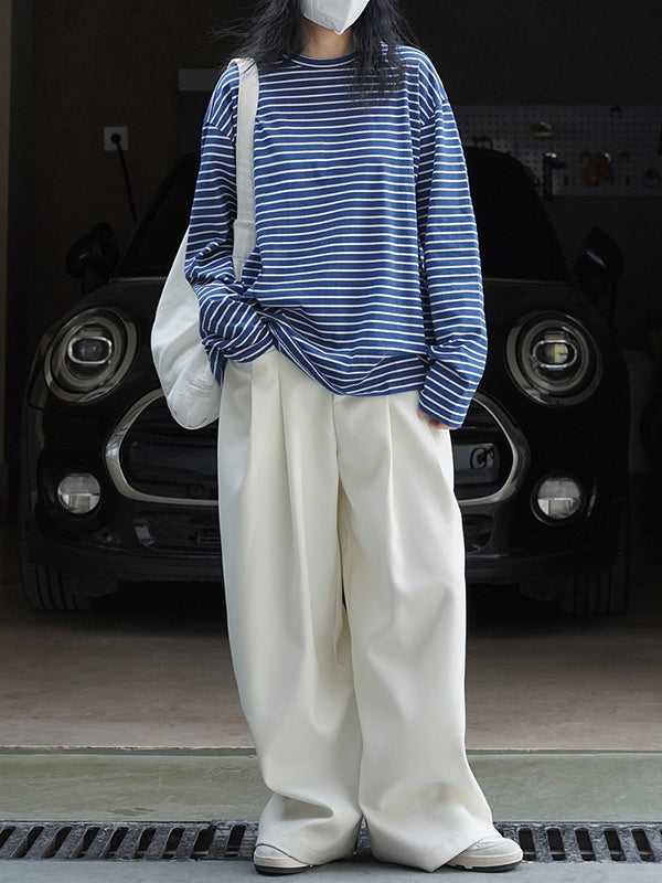 Striped Long Sleeves Round-neck T-Shirts Tops