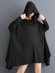 Pockets Solid Color Batwing Sleeves Hooded Hoodies Tops