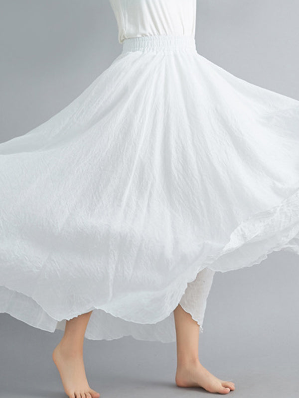 Elasticity Pleated Solid Color A-Line Loose Skirts