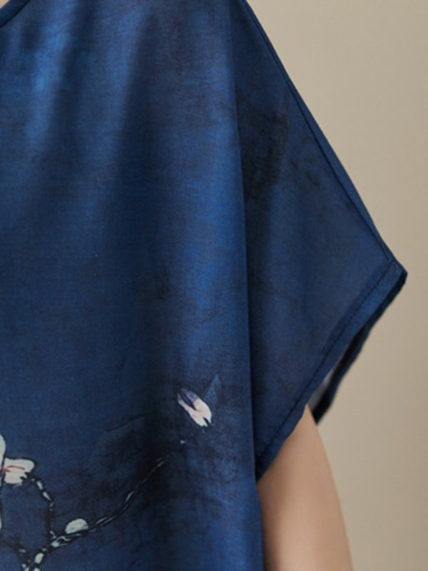 Printed Loose Short Sleeves Round-neck Maxi Dresses