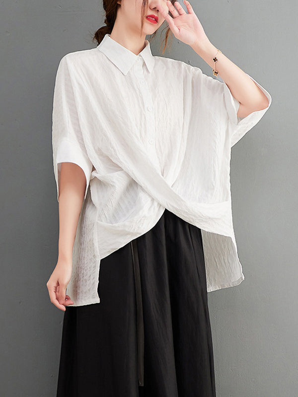 Original Simple Casual Loose Solid Color Cross Blouse