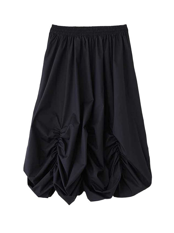 Elasticity Pleated Pockets Solid Color Loose Wide Leg Ninth Pants Culotte
