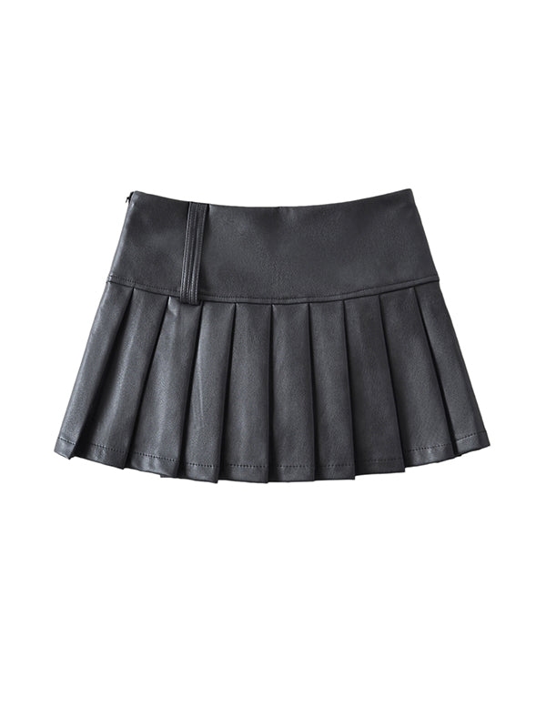 Pleated Solid Color A-Line High Waisted Skirts Bottoms