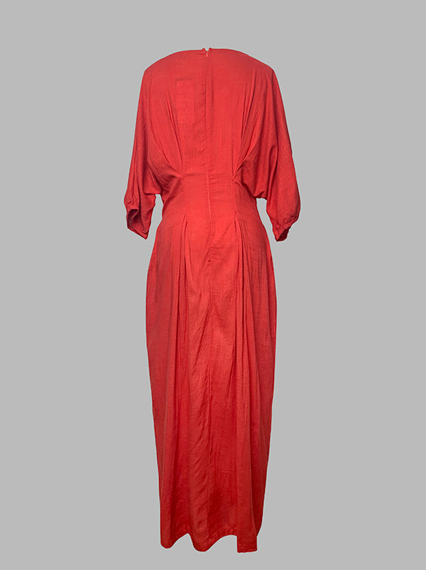 Half Sleeves Loose Solid Color Round-Neck Midi Dresses