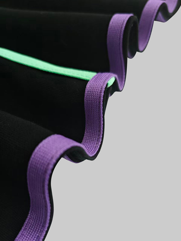 Long Sleeves Puff Sleeves Contrast Color Pockets Round-Neck Midi Dresses