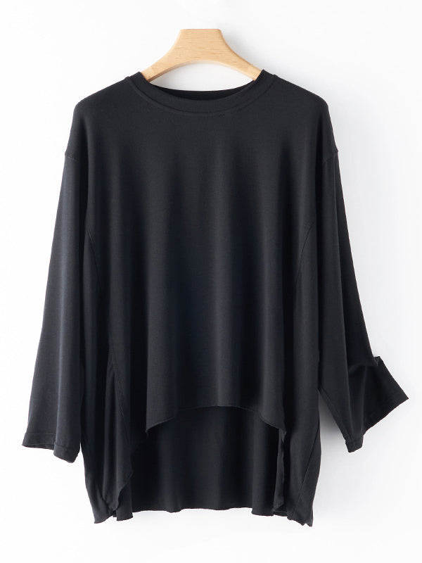 Simple Solid Color High-Low Asymmetric Modal Pajama Top