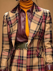 Plaid Split-Joint Long Sleeves Lapel Outerwear Jackets