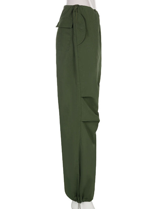 Drawstring Pleated Solid Color High Waisted Loose Trousers Pants