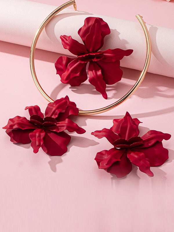 Flower Shape Necklaces Accessories + Drop Earrings