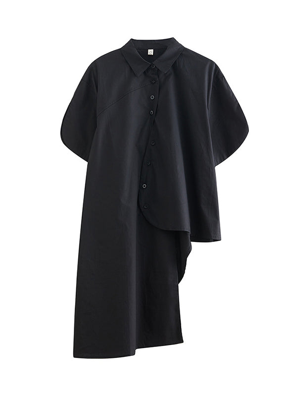 Solid Color Irregular clipping Lapel Shirts Tops