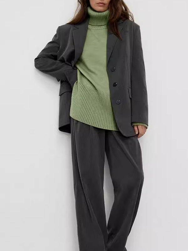 Pleated Solid Color Split-Side Long Sleeves Loose High Neck Sweater Tops