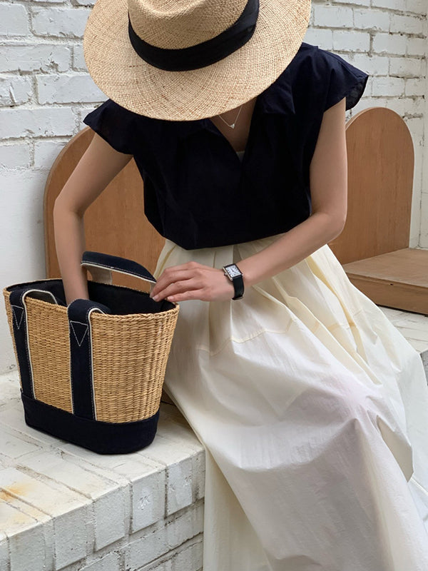 Solid Color Cap Sleeve Loose Lapel Blouses&Shirts Tops