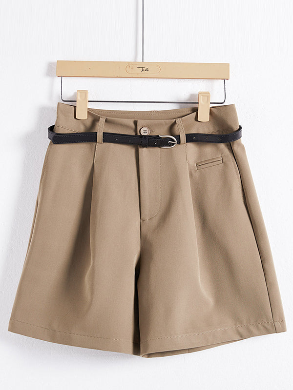 Pleated Split-Joint High Waisted Loose Shorts