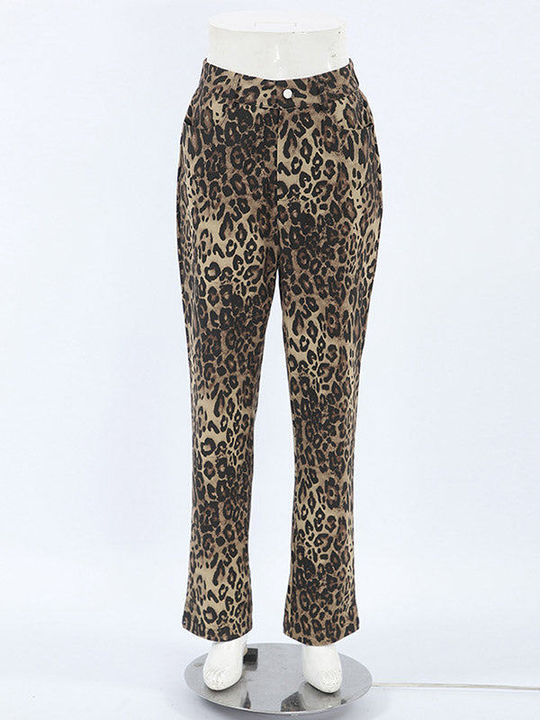 Leopard Pockets High Waisted Trousers Pants