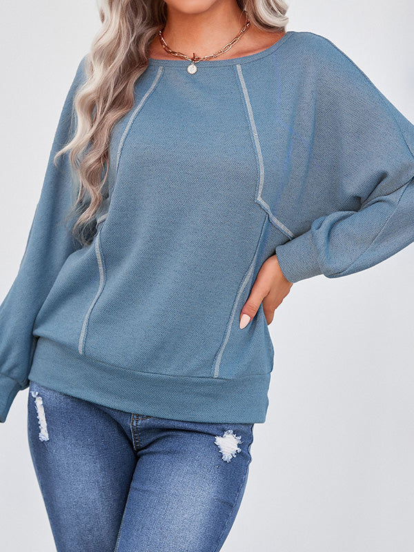 Split-Joint Long Sleeves Loose Round-Neck T-Shirts Tops