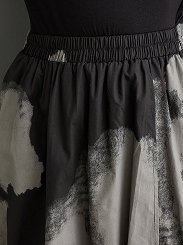 Asymmetric Elasticity Pleated Split-Joint High Waisted Loose Skirts