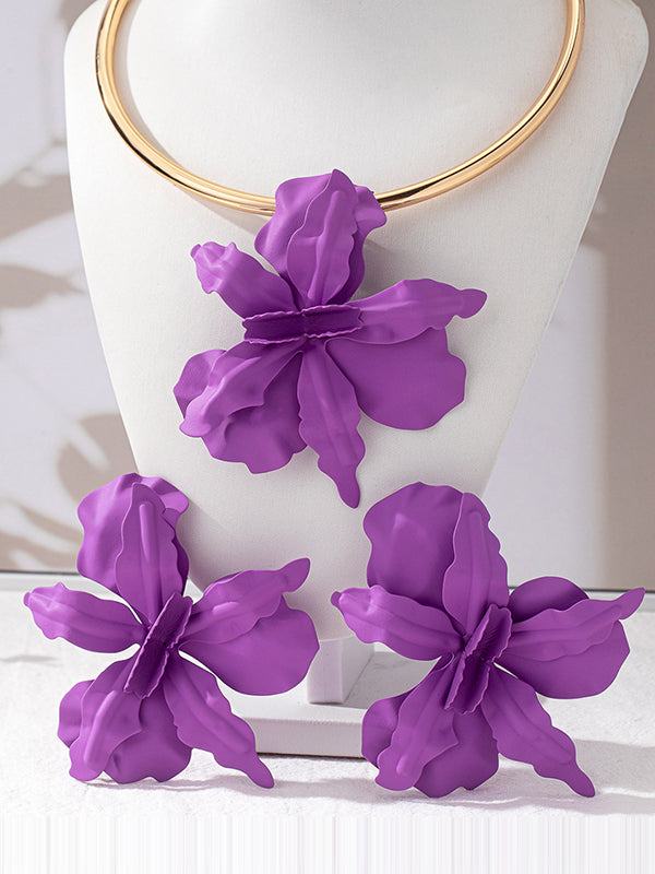 Flower Shape Necklaces Accessories + Drop Earrings