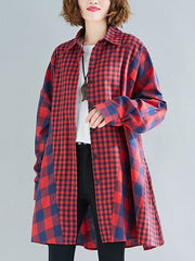 Plaid Lapel Long Sleeve Blouse Top