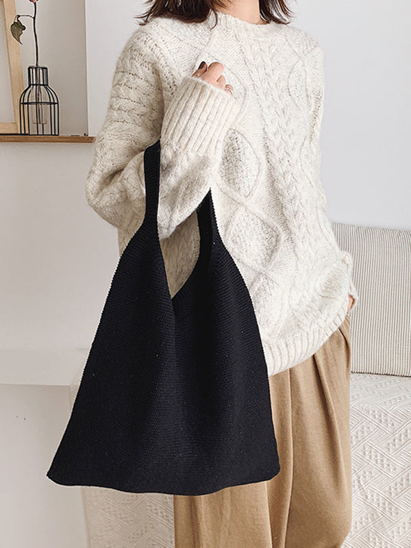 Solid Color Woven Handbag Bags