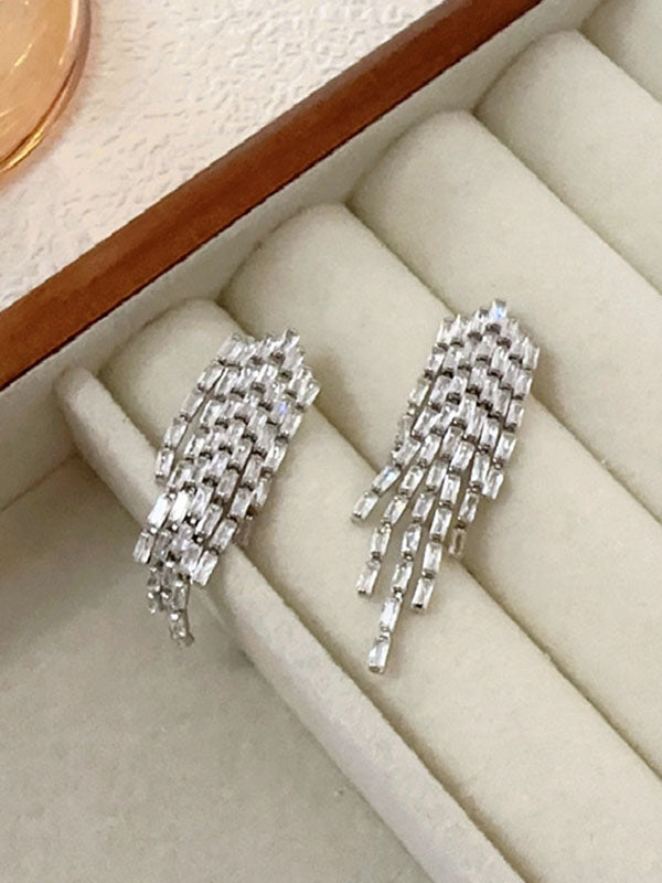 Rhine Stones Solid Color Tasseled Drop Earrings