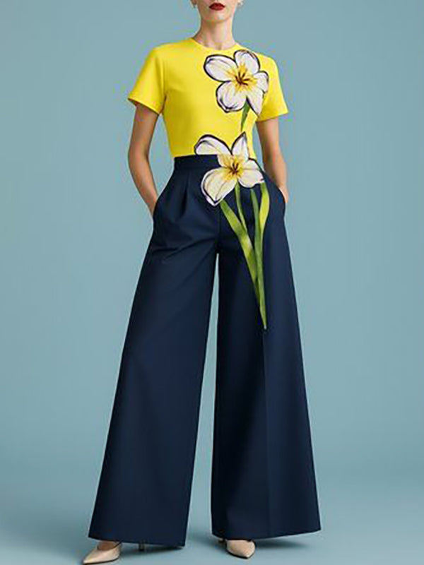 Pleated Pockets Loose Wide Leg Trousers Pants