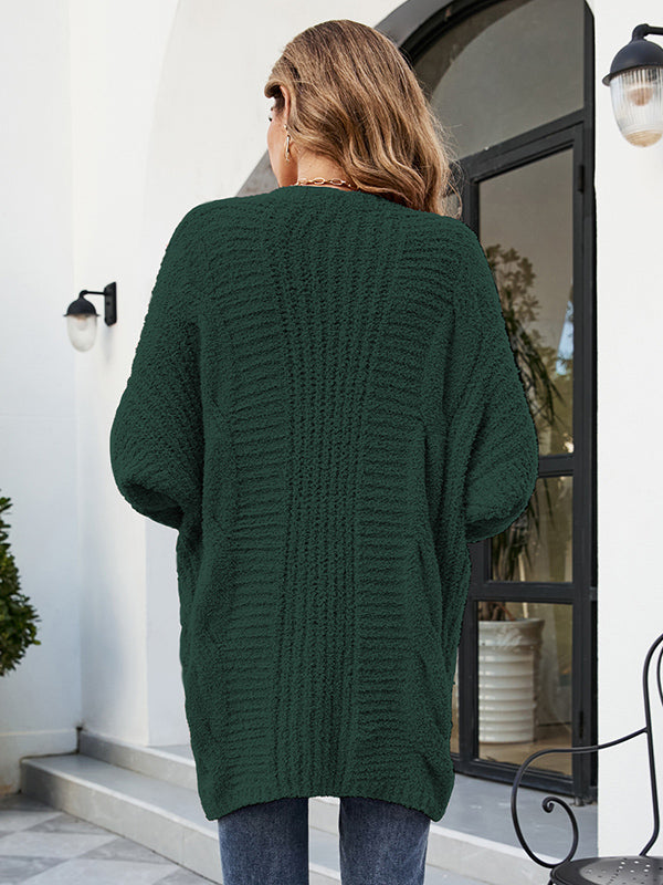 Casual Batwing Sleeves Loose Solid Color Cardigan Tops