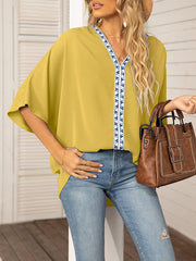 Split-Joint Batwing Sleeves Loose V-neck Blouses&shirts Tops