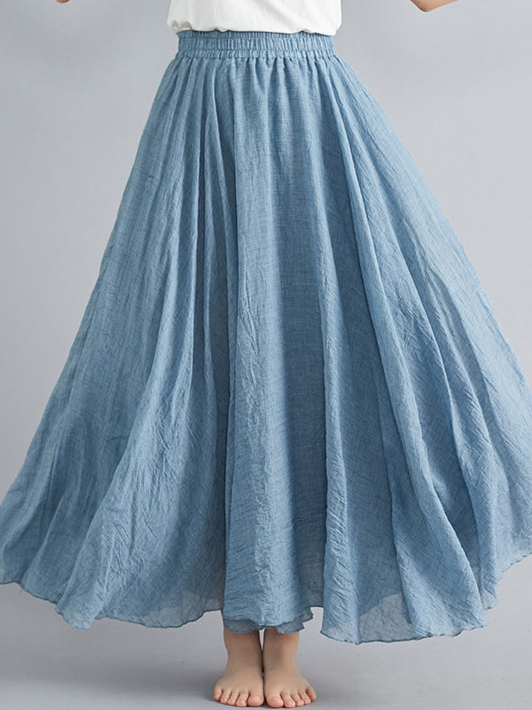 Elasticity Pleated Solid Color A-Line Loose Skirts