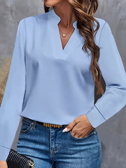 Solid Color Long Sleeves Loose Stand Collar Blouses&Shirts Tops