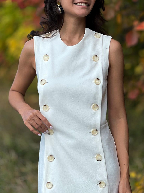 Solid Color Split-Joint Split-Side Column Sleeveless Round-Neck Maxi Dresses