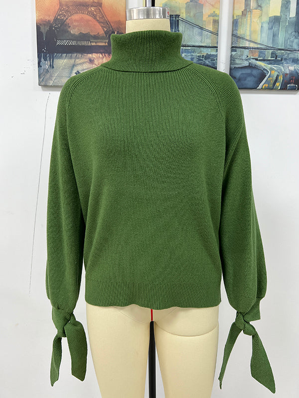 Loose Long Sleeves Solid Color High-Neck Sweater Tops