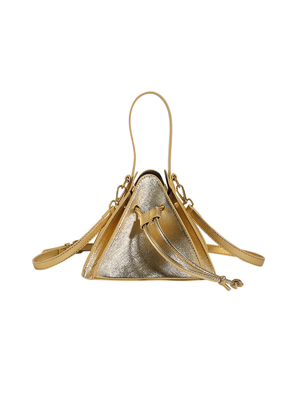 Drawstring Solid Color Split-Joint Triangle Handbags