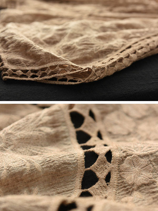 Seven-Quarter Sleeves Crochet Hollow Solid Color Outerwear
