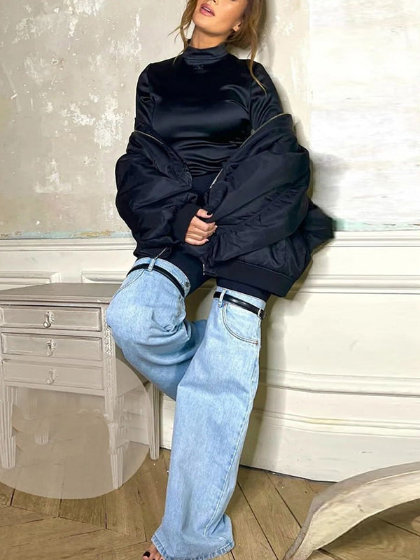 Belted Split-Joint High Waisted Flared Trousers