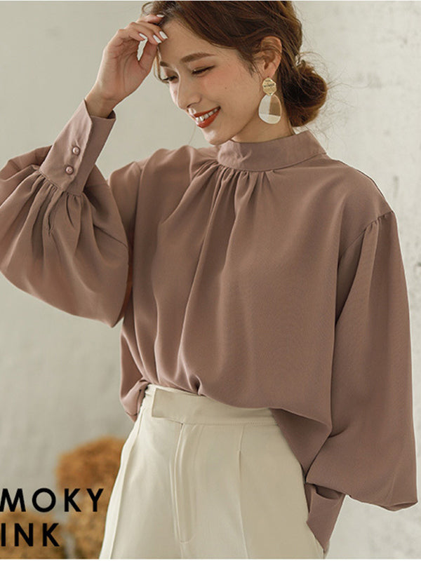Urban Solid Color Light Maturity Puff Sleeve Shirt