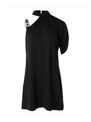 Solid Color Loose Sleeveless Stand Collar Mini Dresses