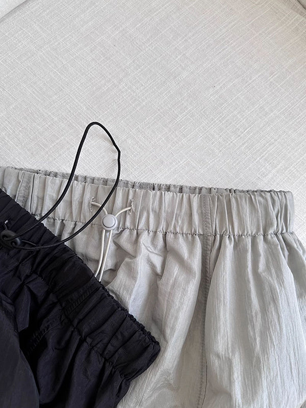 Drawstring Elasticity Solid Color Split-Joint A-line High Waisted Skirts