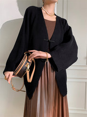 Long Sleeves Loose Solid Color Knitted Cardigan Tops