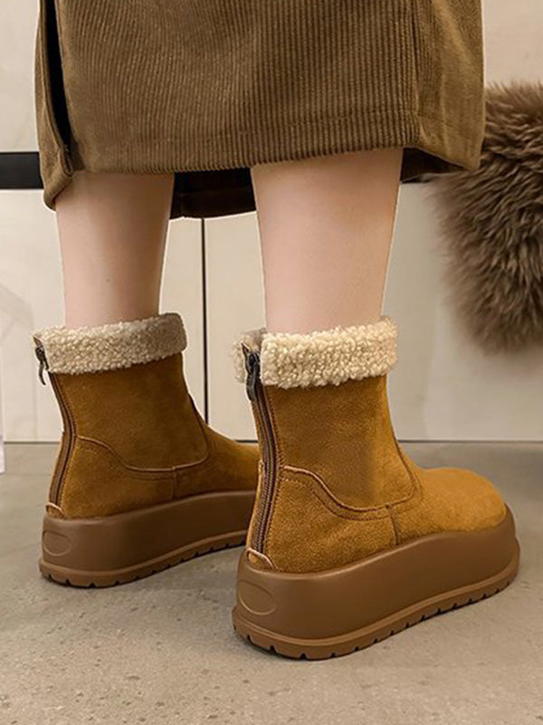 Round-Toe Split-Joint Velvet Platform Shoes Boots