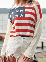 Split-Joint Striped Long Sleeves Loose Round-Neck Sweater Tops Pullovers